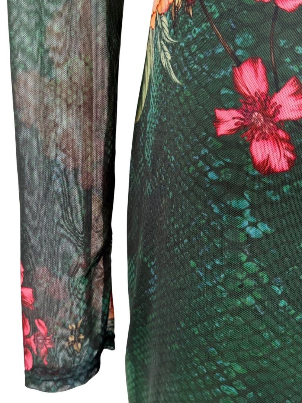 Guess Green Floral Mesh Rhinestone Bodycon Mini Dress | Sirencore Whimsigoth Y2K - Picture 7 of 16